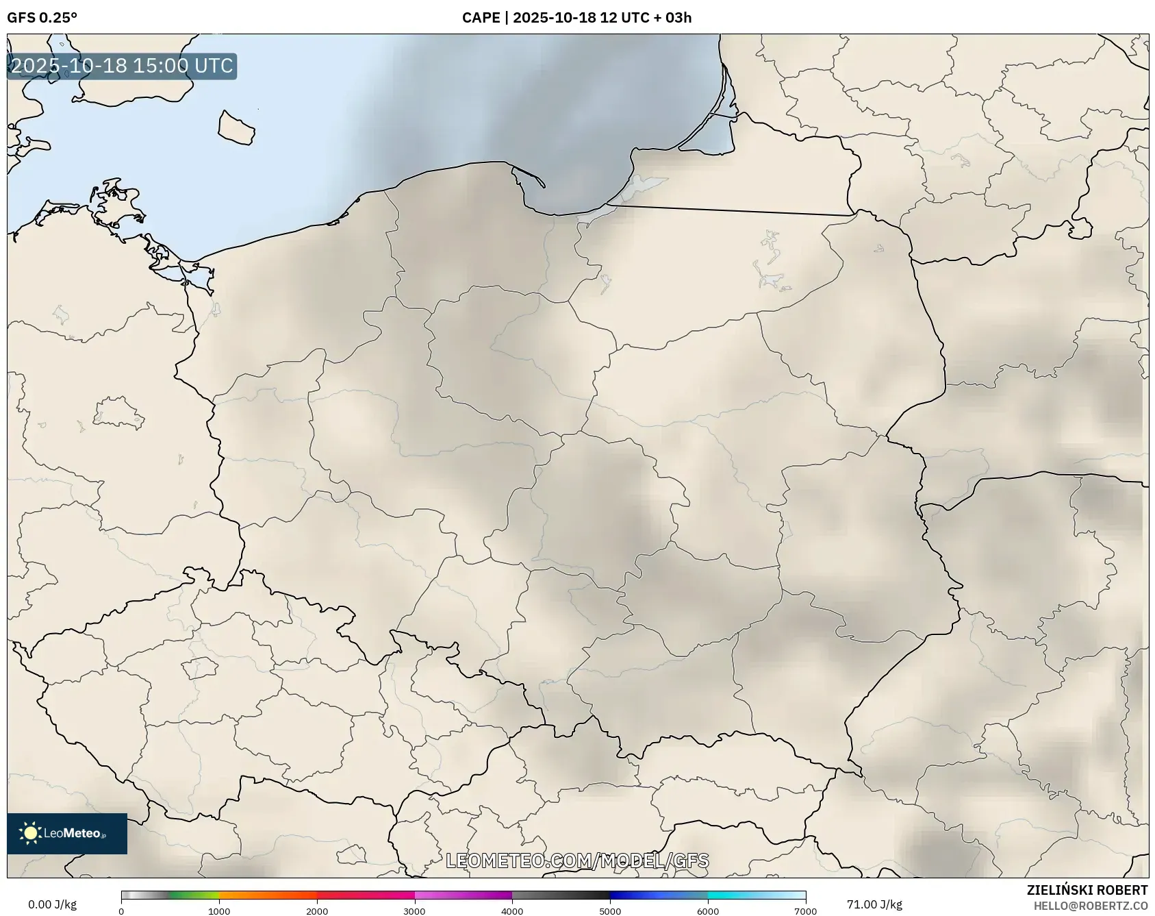 GFS model - Poland, CAPE GFS model - Poland, CAPE