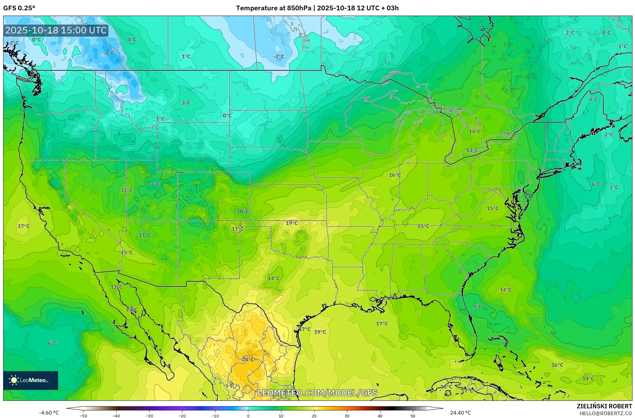 GFS model - United States, Temperature at 850hPa GFS model - United States, Temperature at 850hPa