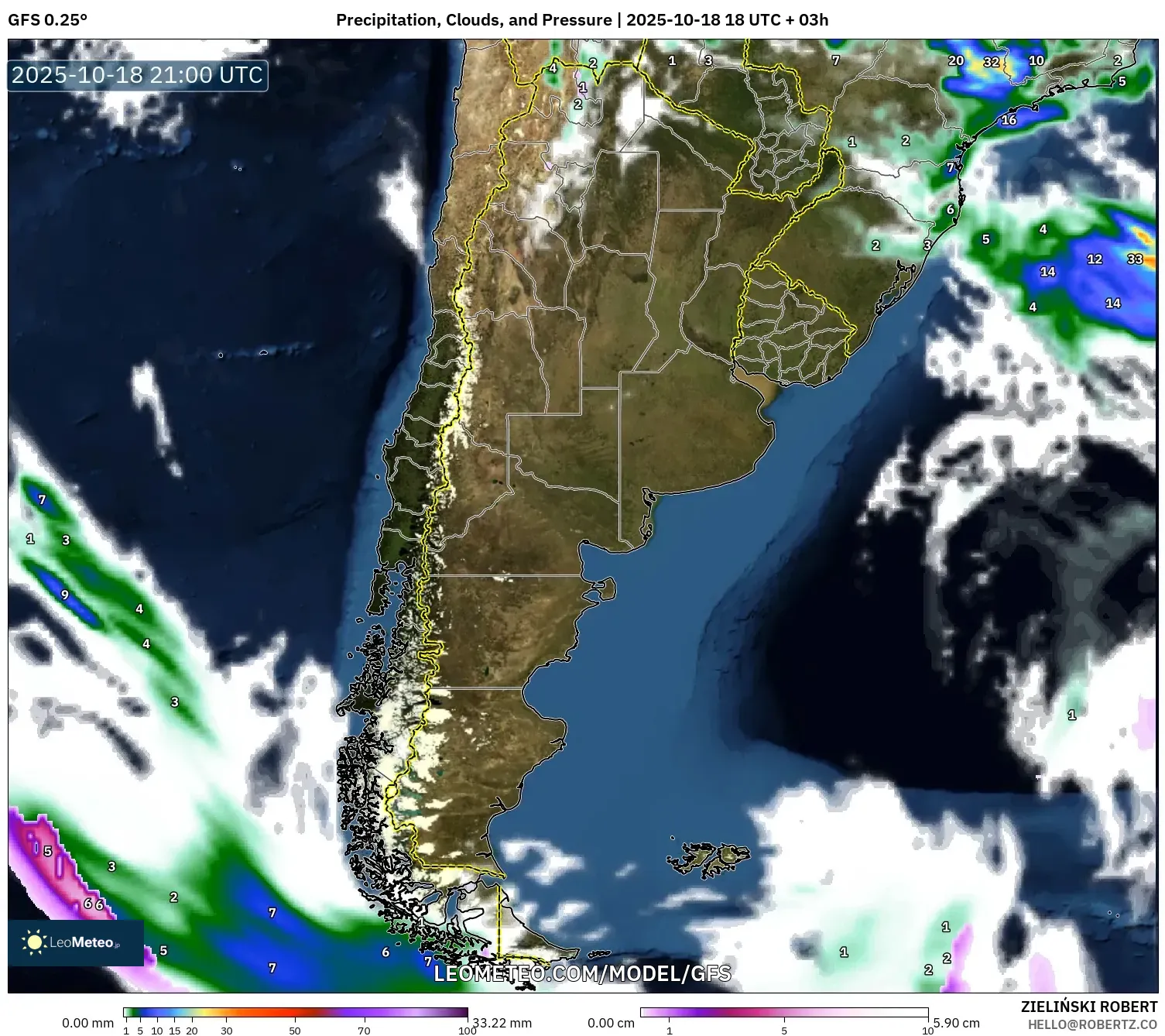 GFS model - Argentina, Precipitation, Clouds, and Pressure GFS model - Argentina, Precipitation, Clouds, and Pressure