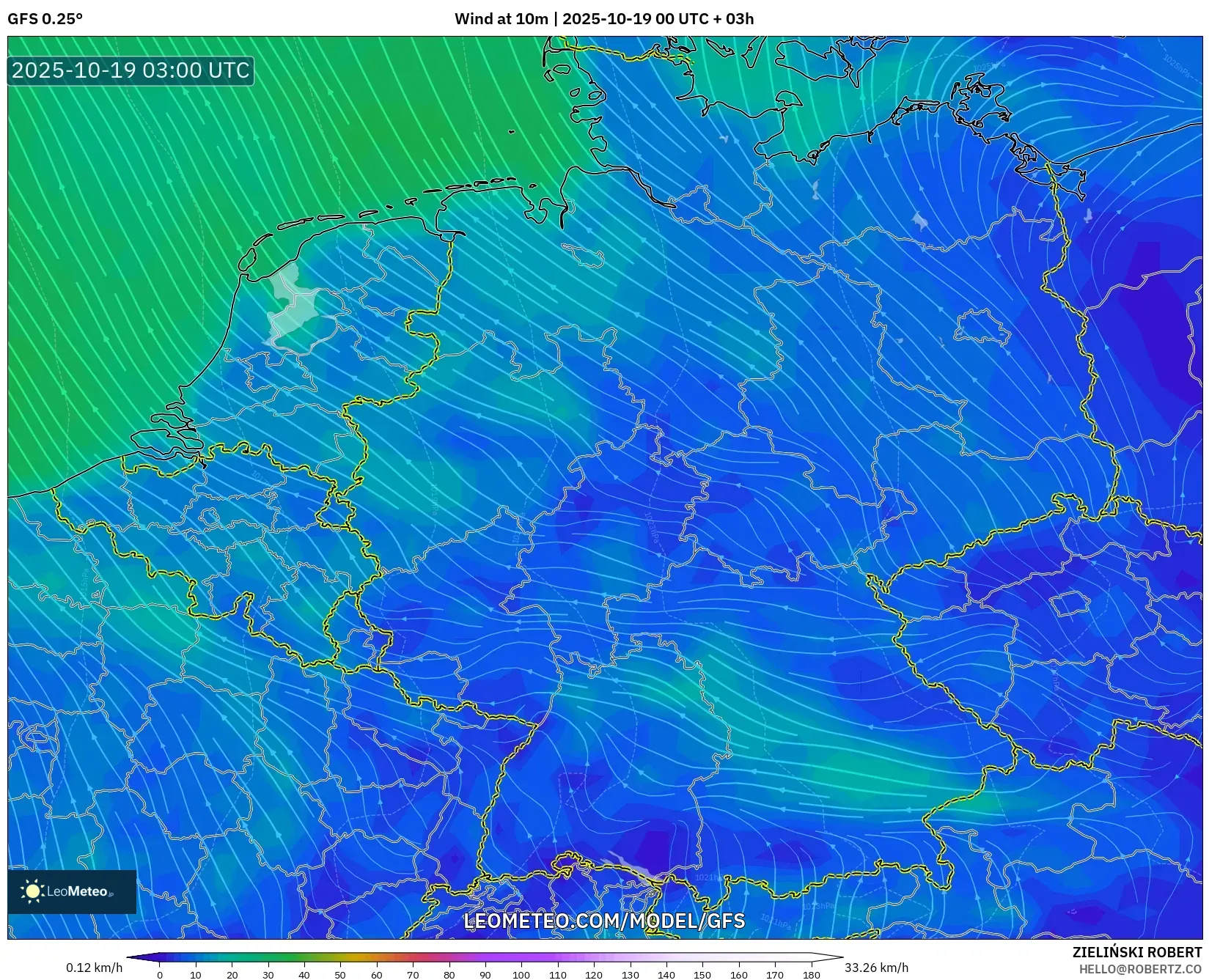 GFS model - Germany, Wind at 10m GFS model - Germany, Wind at 10m