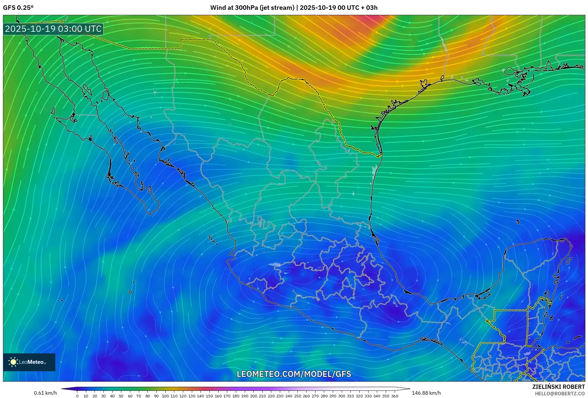 GFS model - Mexico, Wind at 300hPa (jet stream) GFS model - Mexico, Wind at 300hPa (jet stream)
