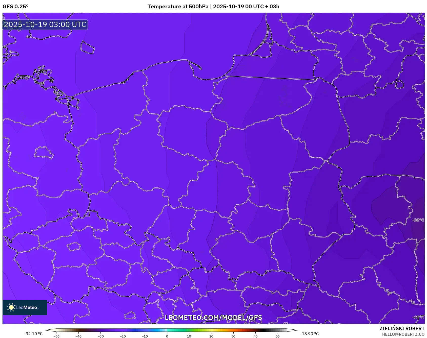 GFS model - Poland, Temperature at 500hPa GFS model - Poland, Temperature at 500hPa