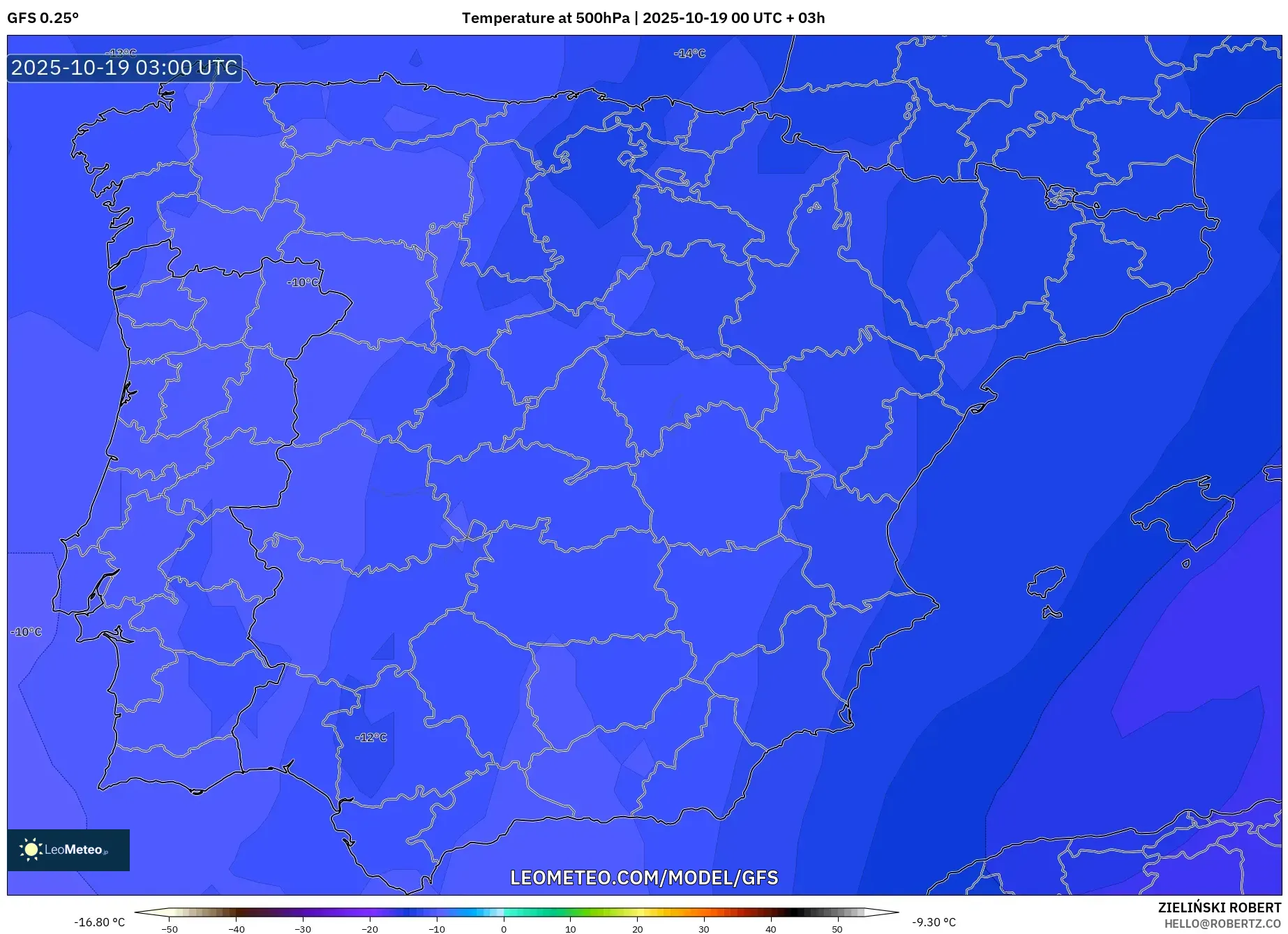 GFS model - Spain, Temperature at 500hPa GFS model - Spain, Temperature at 500hPa