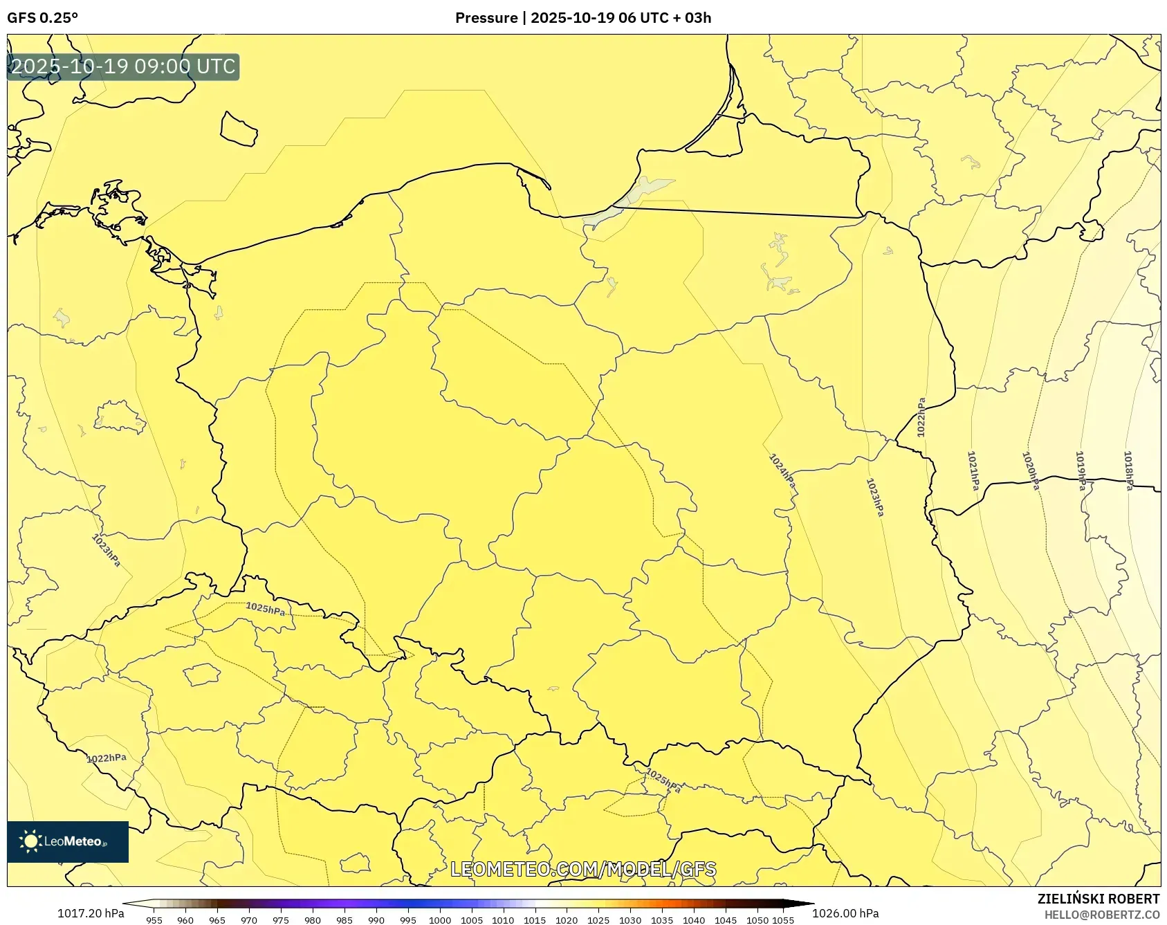 GFS model - Poland, Pressure GFS model - Poland, Pressure