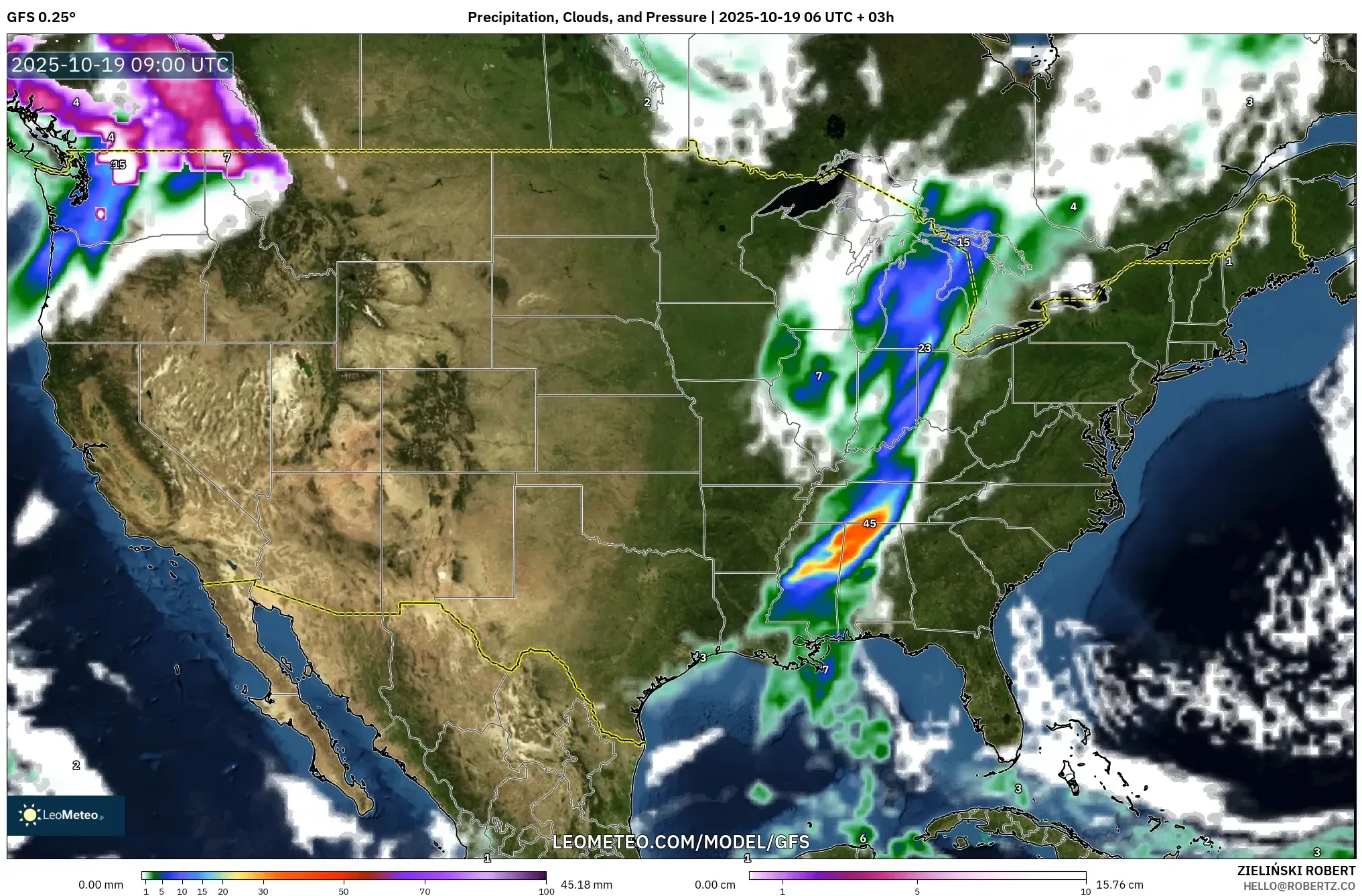 GFS model - United States, Precipitation, Clouds, and Pressure GFS model - United States, Precipitation, Clouds, and Pressure