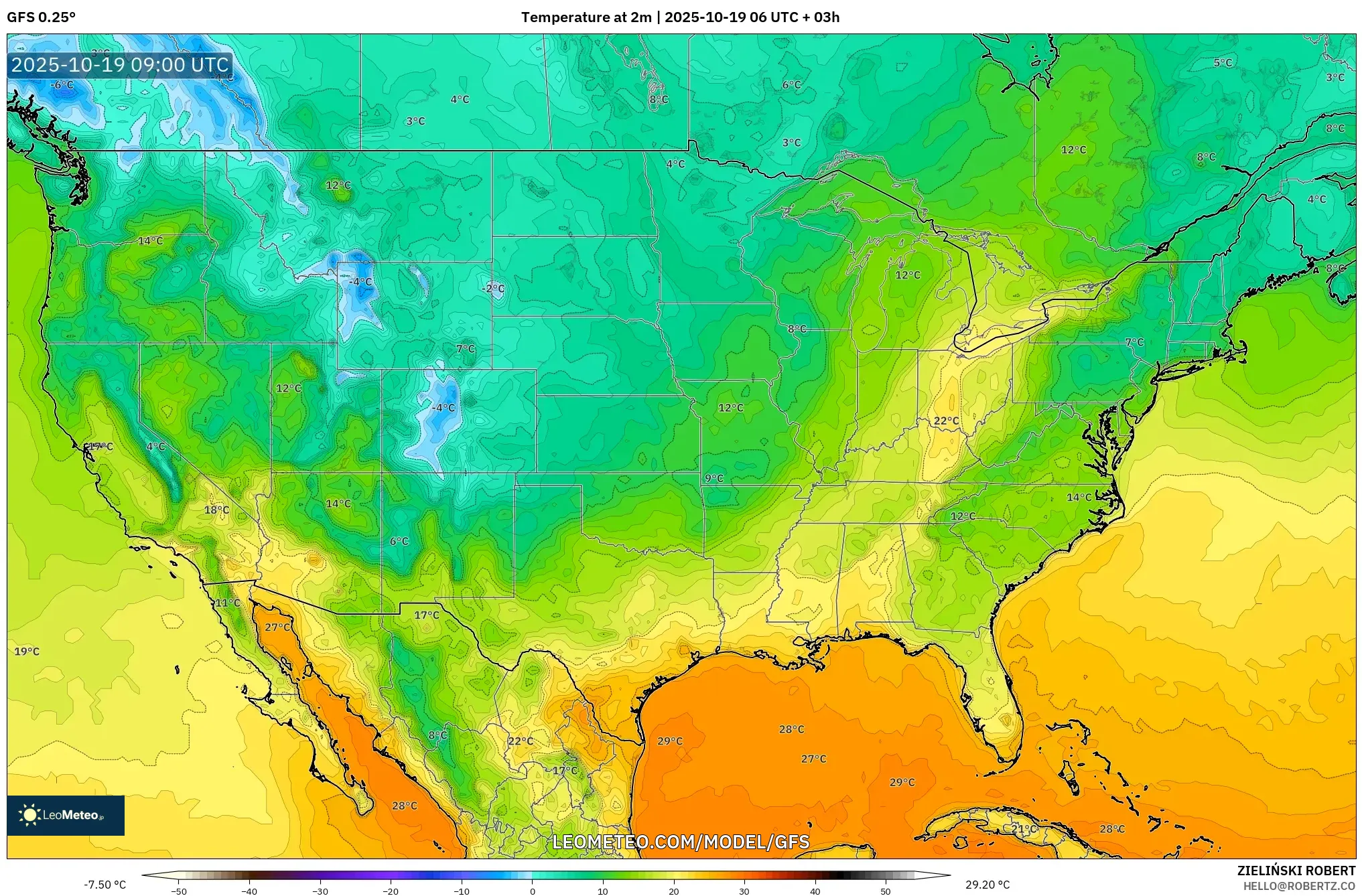 GFS model - United States, Temperature at 2m GFS model - United States, Temperature at 2m