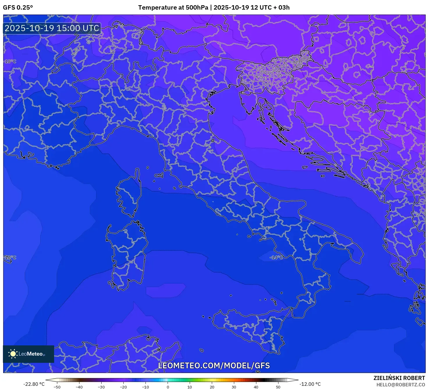 GFS model - Italy, Temperature at 500hPa GFS model - Italy, Temperature at 500hPa