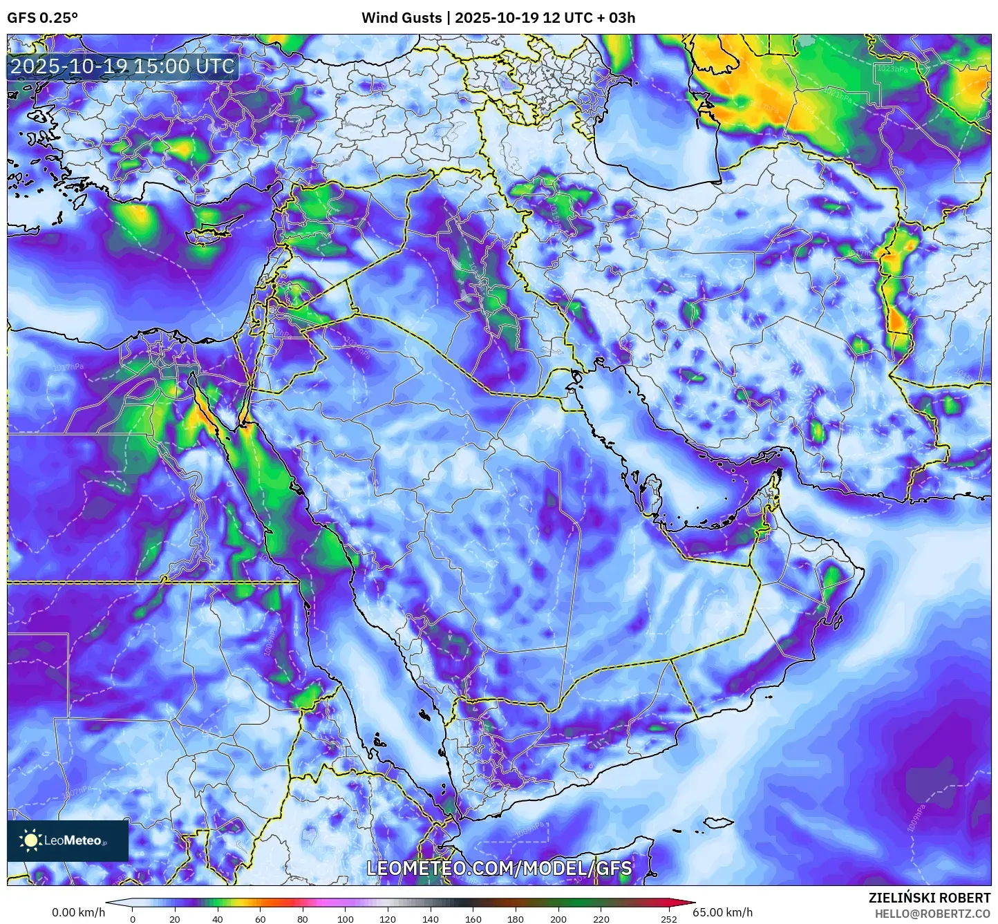 GFS model - Middle East, Wind Gusts GFS model - Middle East, Wind Gusts