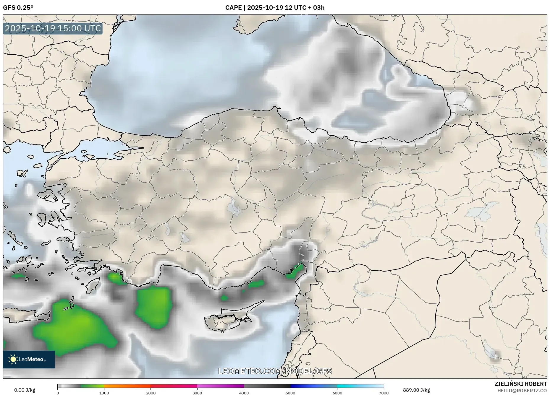 GFS model - Turkey, CAPE GFS model - Turkey, CAPE