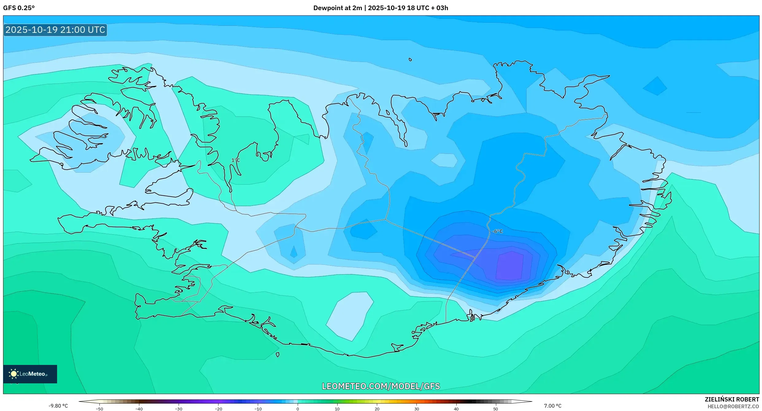 GFS model - Iceland, Dewpoint at 2m GFS model - Iceland, Dewpoint at 2m