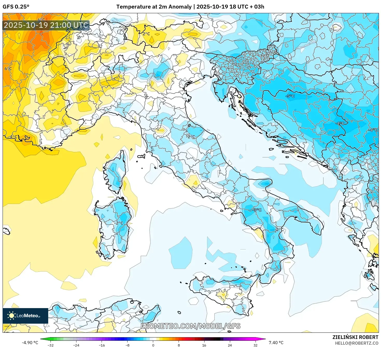 GFS model - Italy, Temperature at 2m Anomaly GFS model - Italy, Temperature at 2m Anomaly