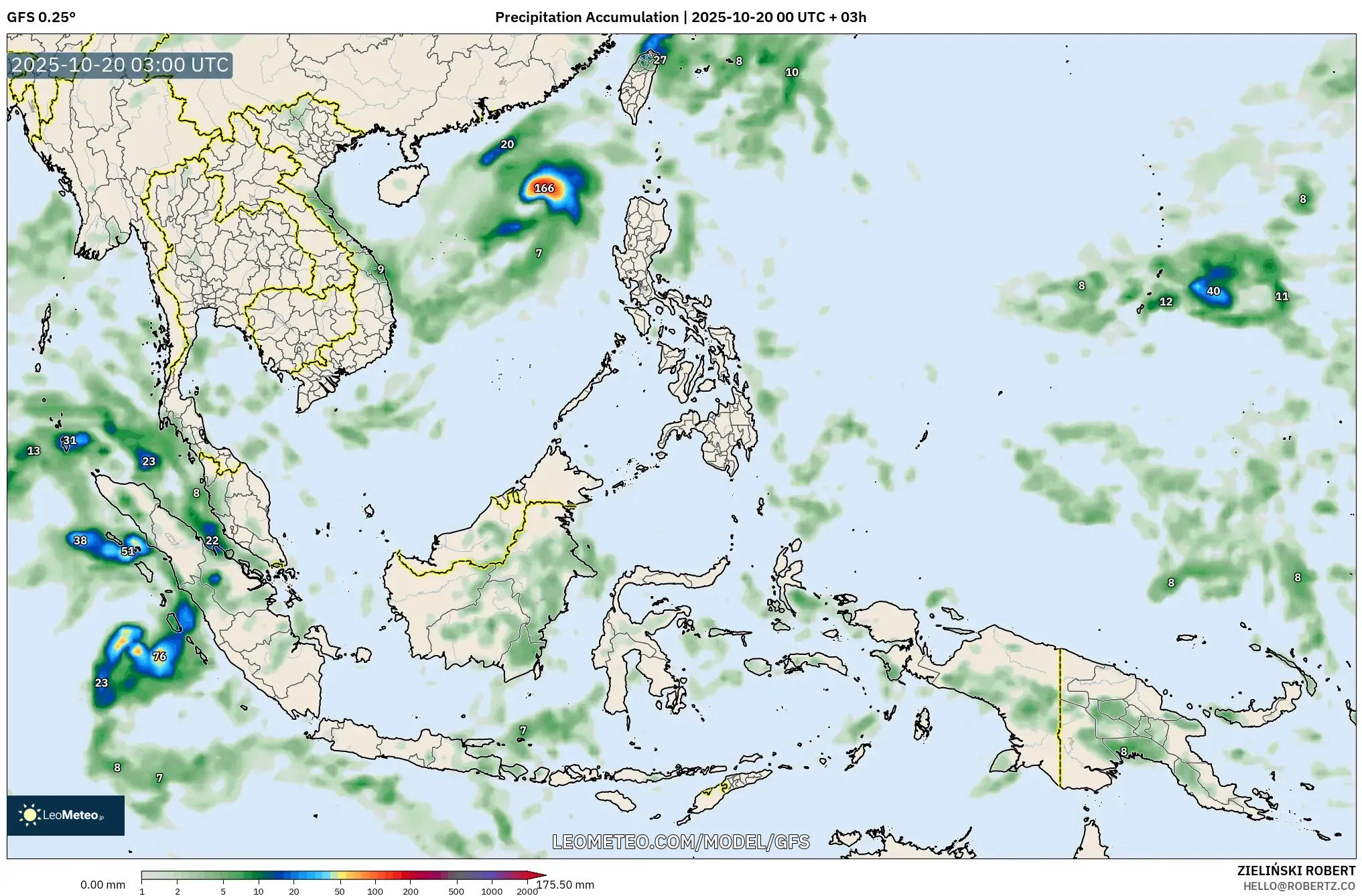 GFS model - South East Asia, Precipitation Accumulation GFS model - South East Asia, Precipitation Accumulation