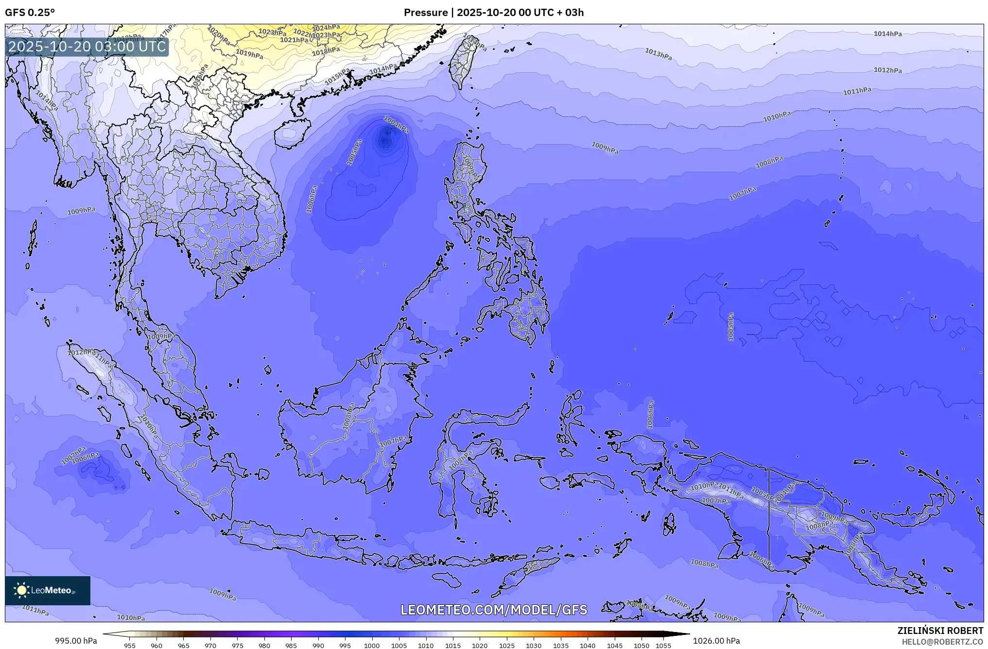 GFS model - South East Asia, Pressure GFS model - South East Asia, Pressure