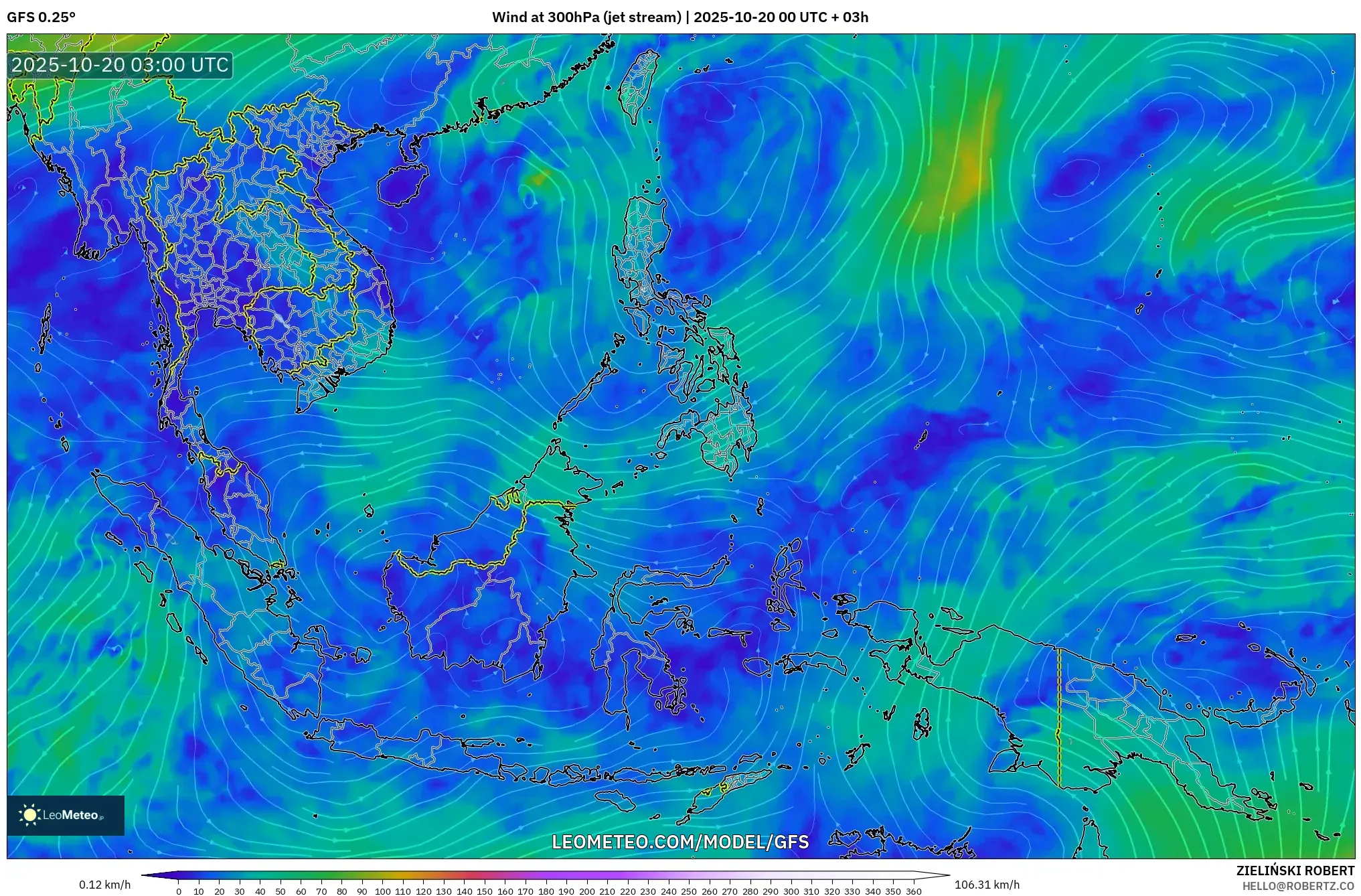 GFS model - South East Asia, Wind at 300hPa (jet stream) GFS model - South East Asia, Wind at 300hPa (jet stream)