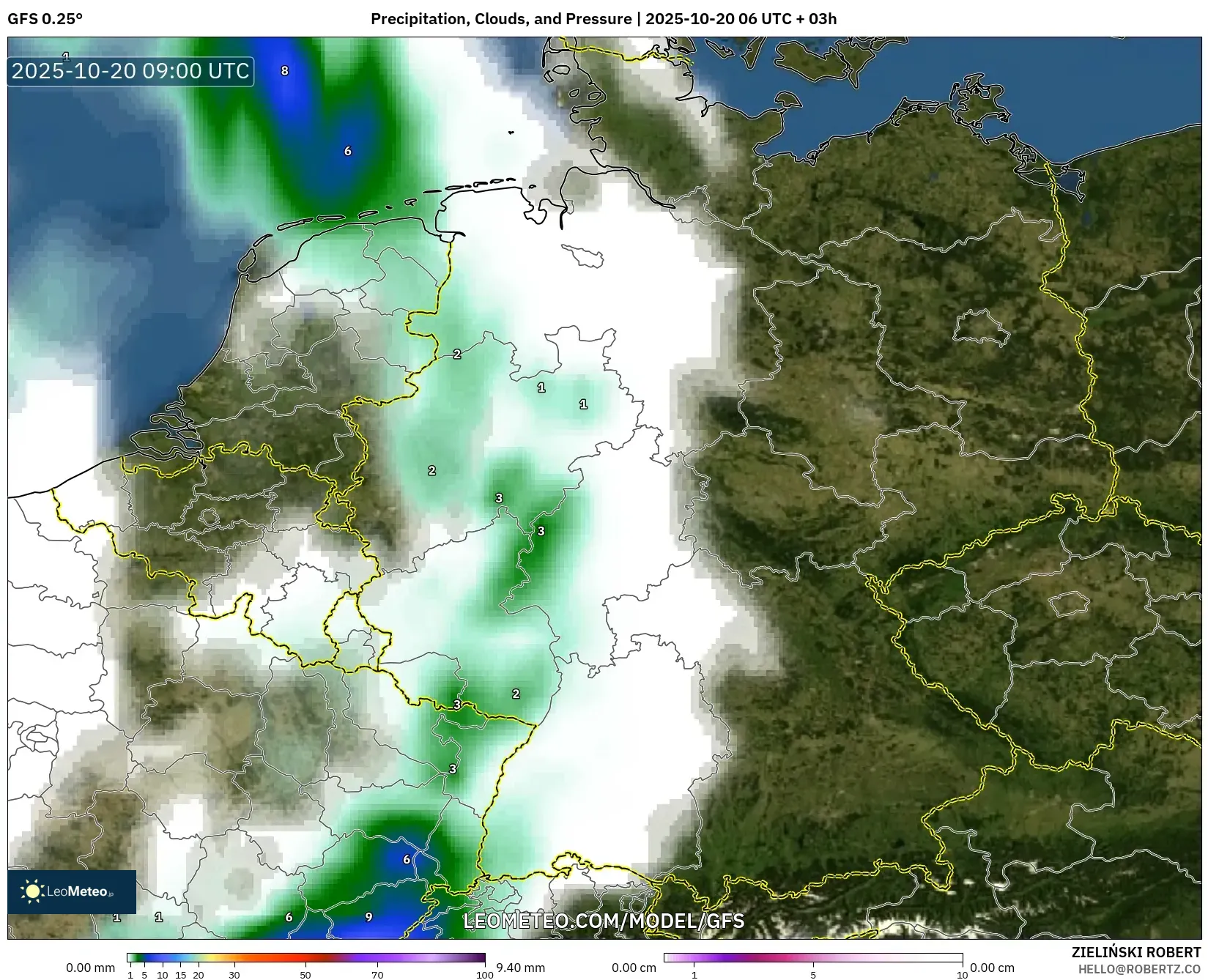 GFS model - Germany, Precipitation, Clouds, and Pressure GFS model - Germany, Precipitation, Clouds, and Pressure
