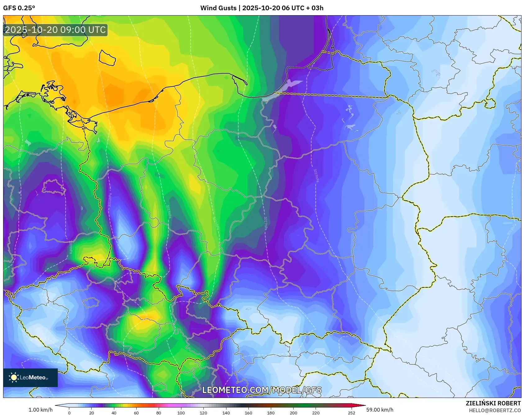 GFS model - Poland, Wind Gusts GFS model - Poland, Wind Gusts