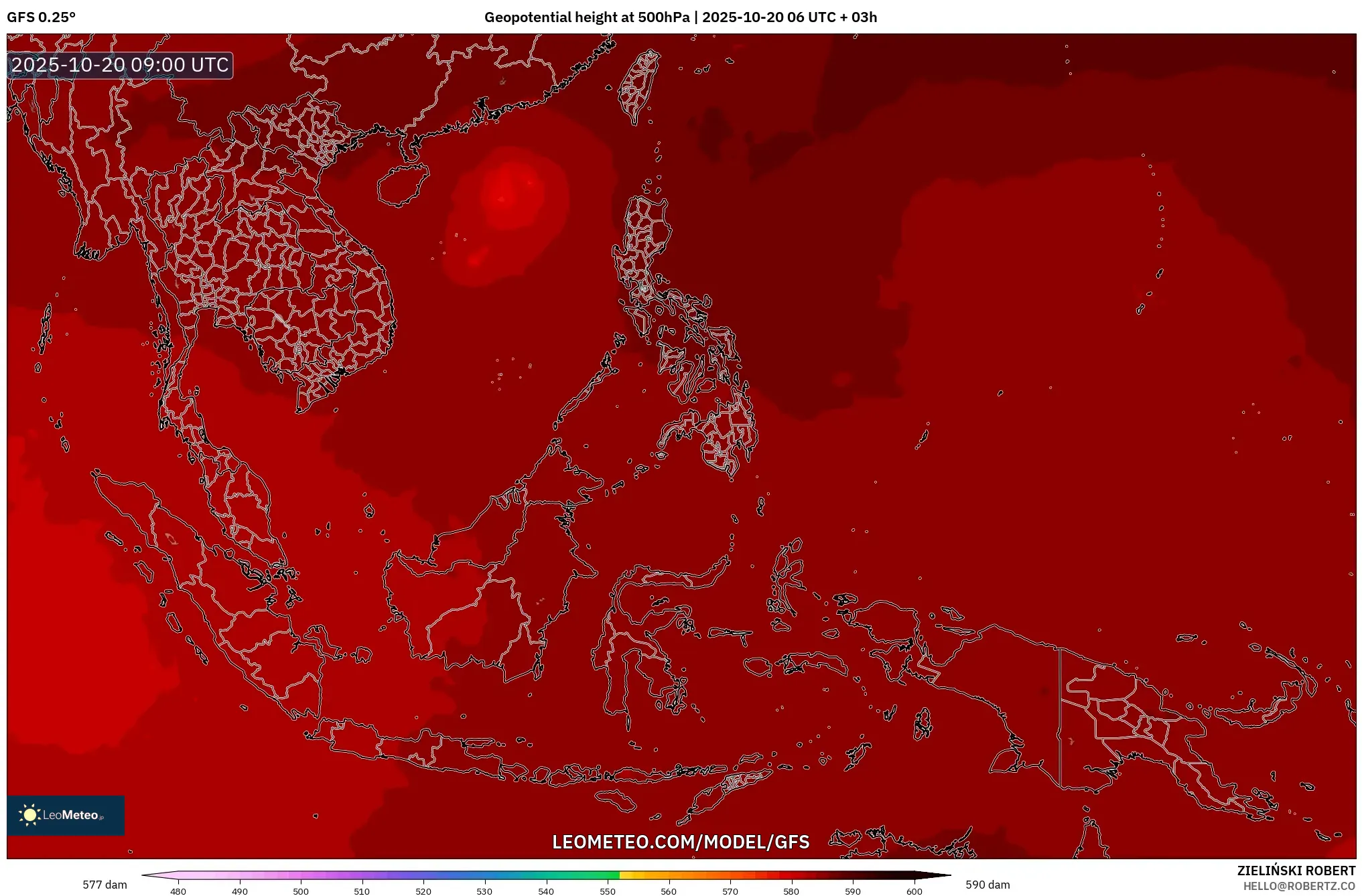 GFS model - South East Asia, Geopotential height at 500hPa GFS model - South East Asia, Geopotential height at 500hPa