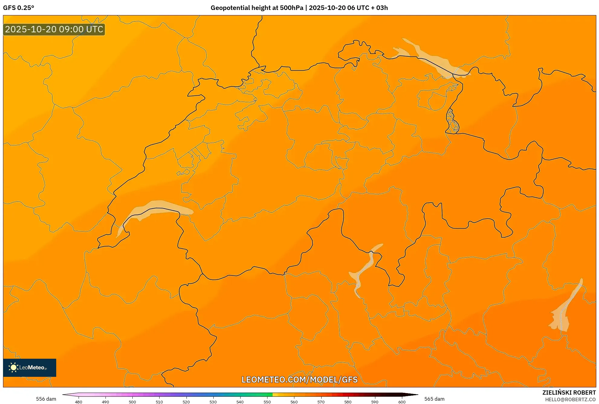 GFS model - Switzerland, Geopotential height at 500hPa GFS model - Switzerland, Geopotential height at 500hPa