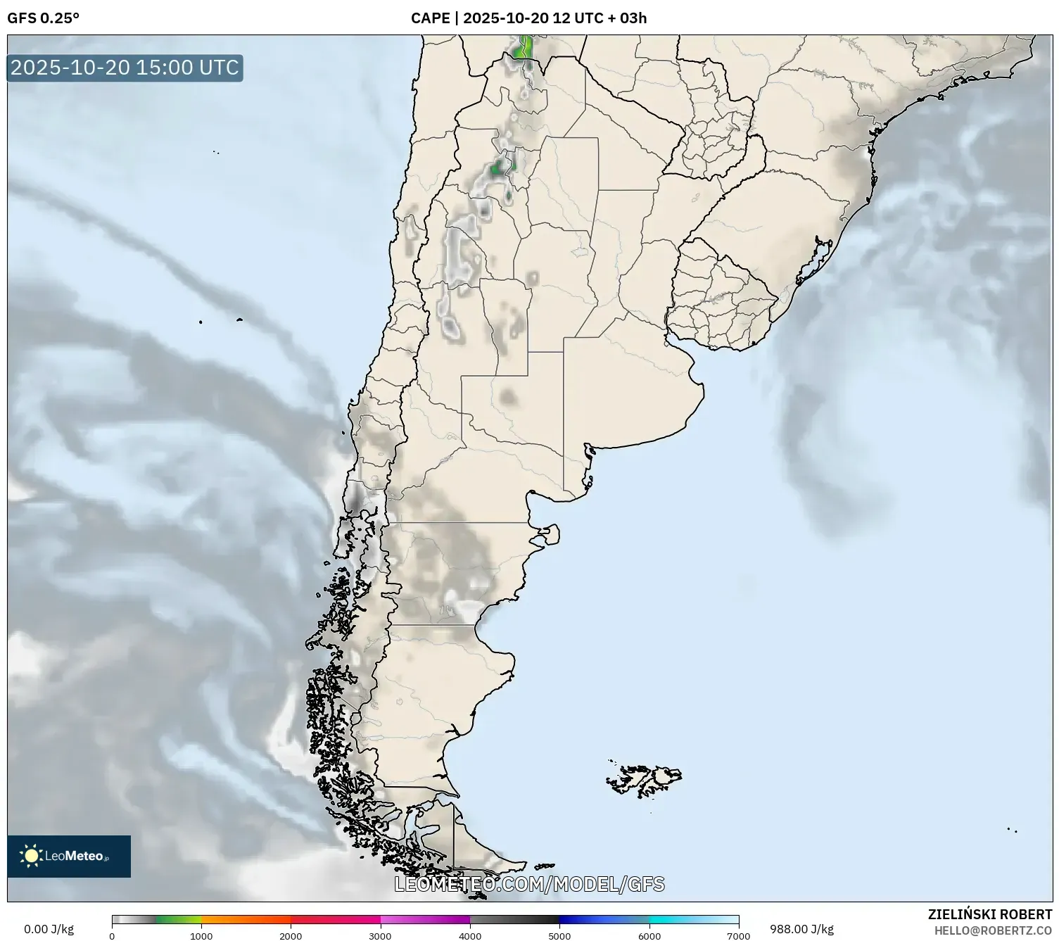 GFS model - Argentina, CAPE GFS model - Argentina, CAPE