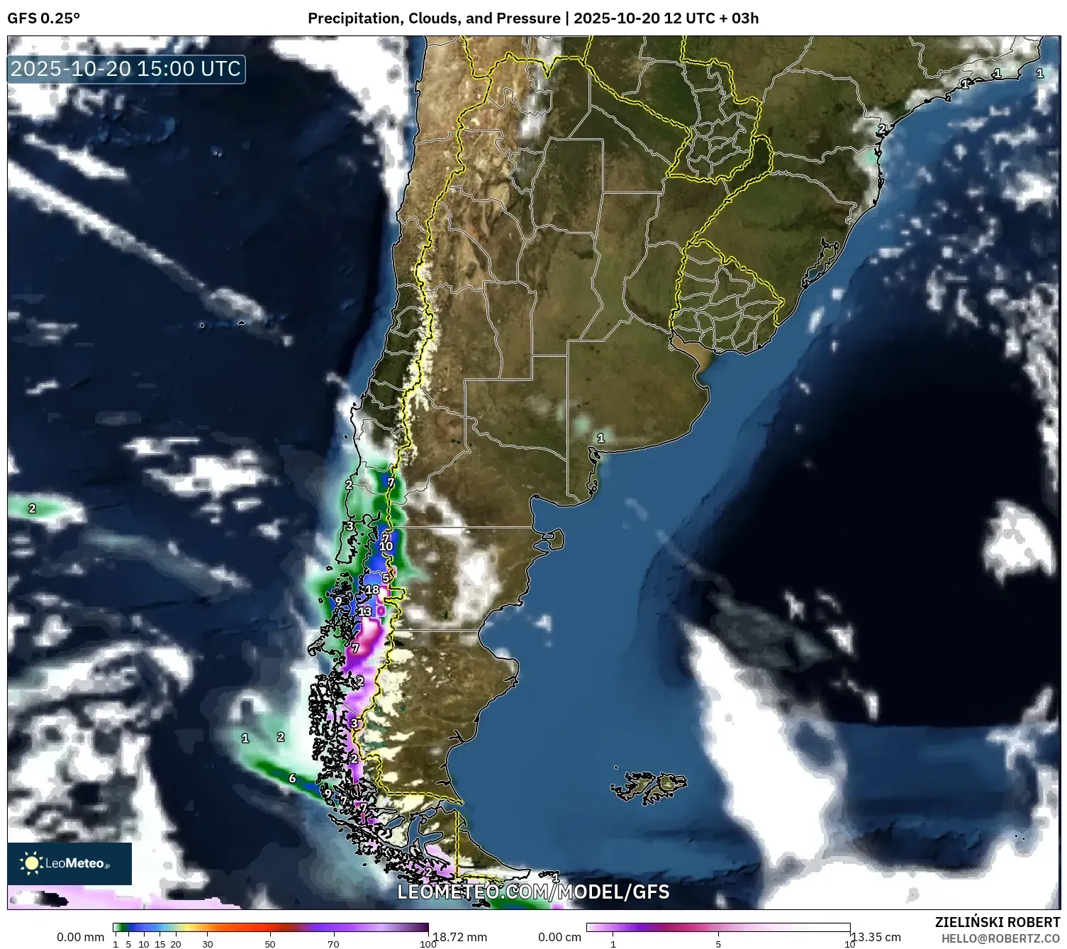 GFS model - Argentina, Precipitation, Clouds, and Pressure GFS model - Argentina, Precipitation, Clouds, and Pressure