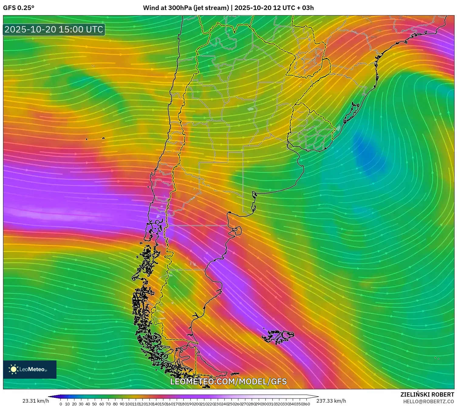GFS model - Argentina, Wind at 300hPa (jet stream) GFS model - Argentina, Wind at 300hPa (jet stream)