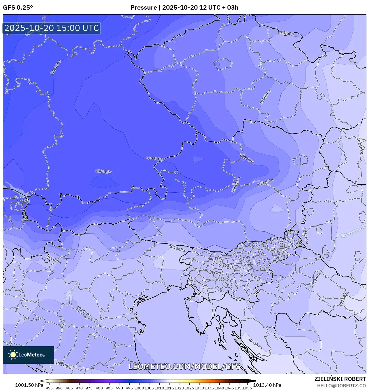 GFS model - Austria, Pressure GFS model - Austria, Pressure