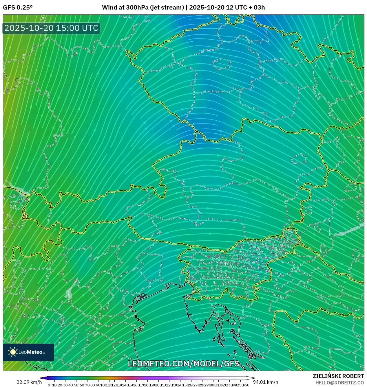 GFS model - Austria, Wind at 300hPa (jet stream) GFS model - Austria, Wind at 300hPa (jet stream)