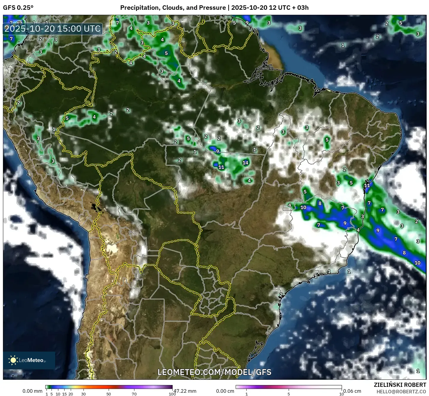 GFS model - Brazil, Precipitation, Clouds, and Pressure GFS model - Brazil, Precipitation, Clouds, and Pressure