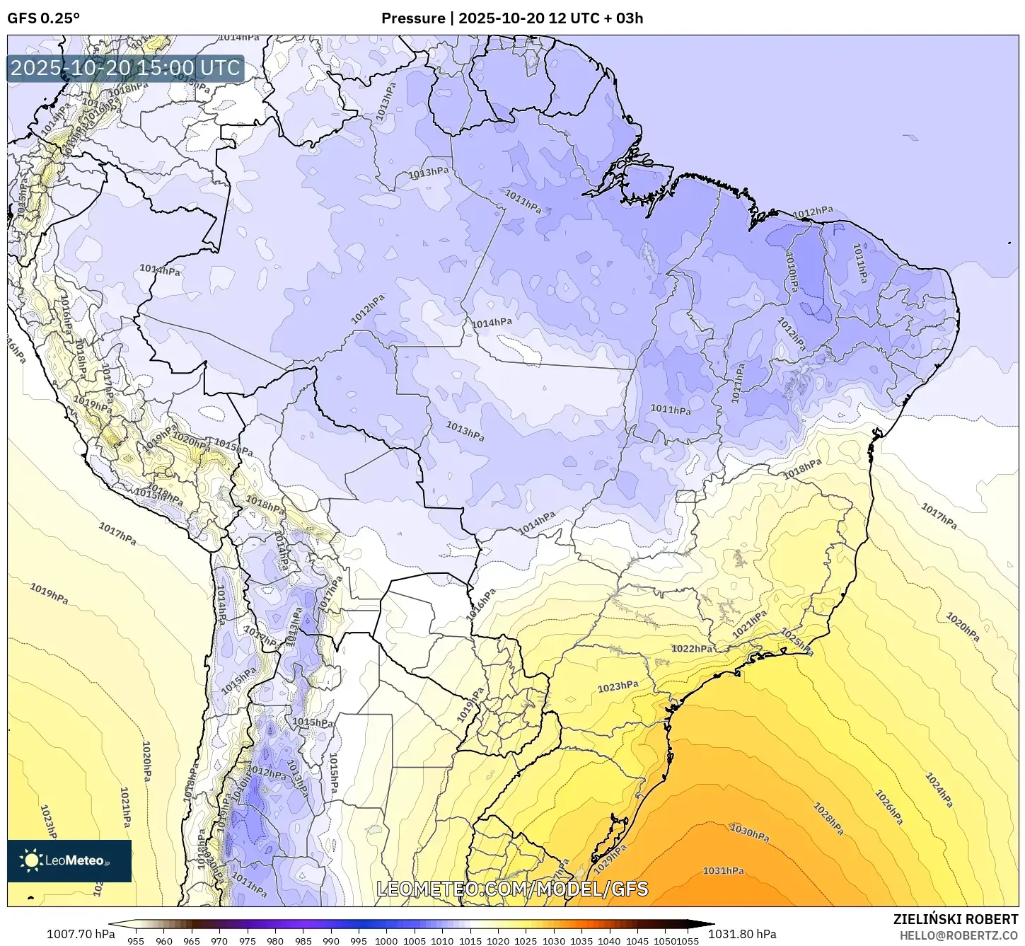 GFS model - Brazil, Pressure GFS model - Brazil, Pressure