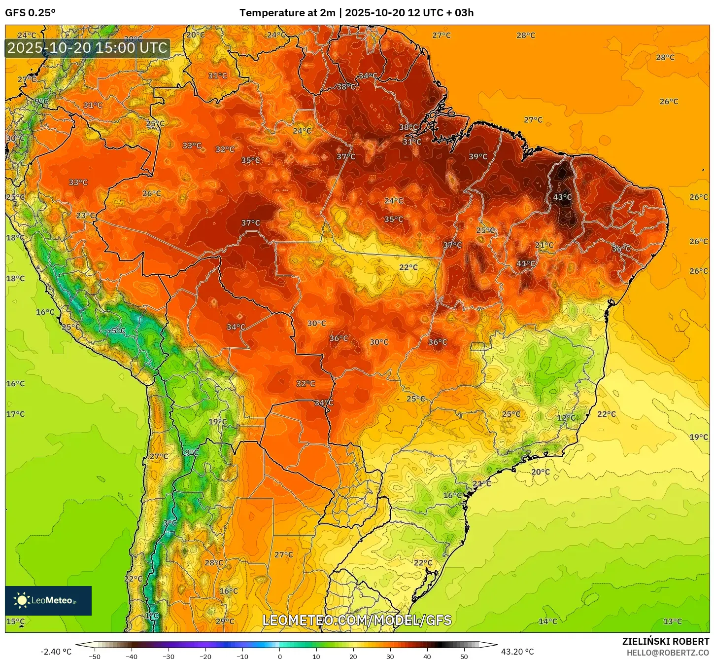 GFS model - Brazil, Temperature at 2m GFS model - Brazil, Temperature at 2m