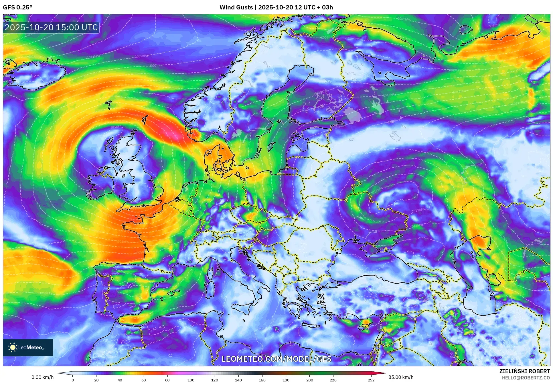 GFS model - Europe, Wind Gusts GFS model - Europe, Wind Gusts