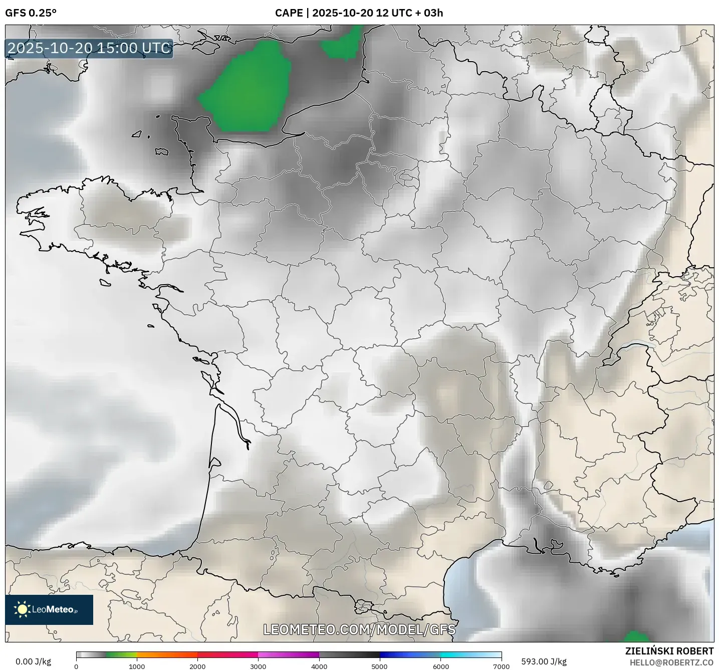 GFS model - France, CAPE GFS model - France, CAPE