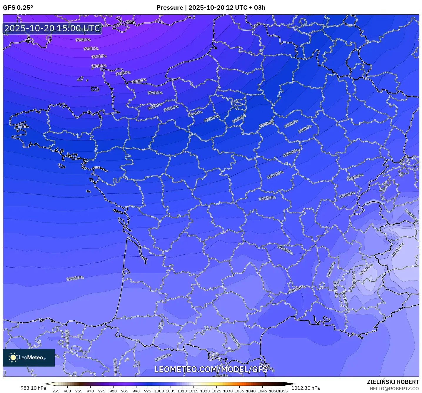 GFS model - France, Pressure GFS model - France, Pressure
