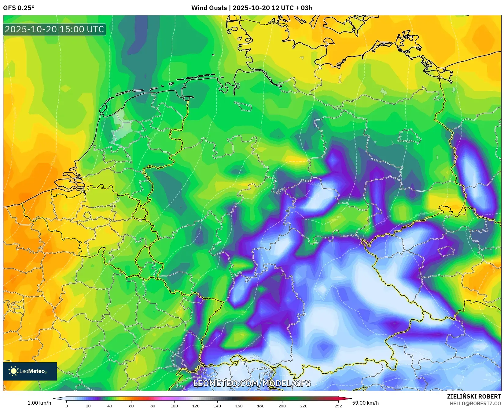GFS model - Germany, Wind Gusts GFS model - Germany, Wind Gusts