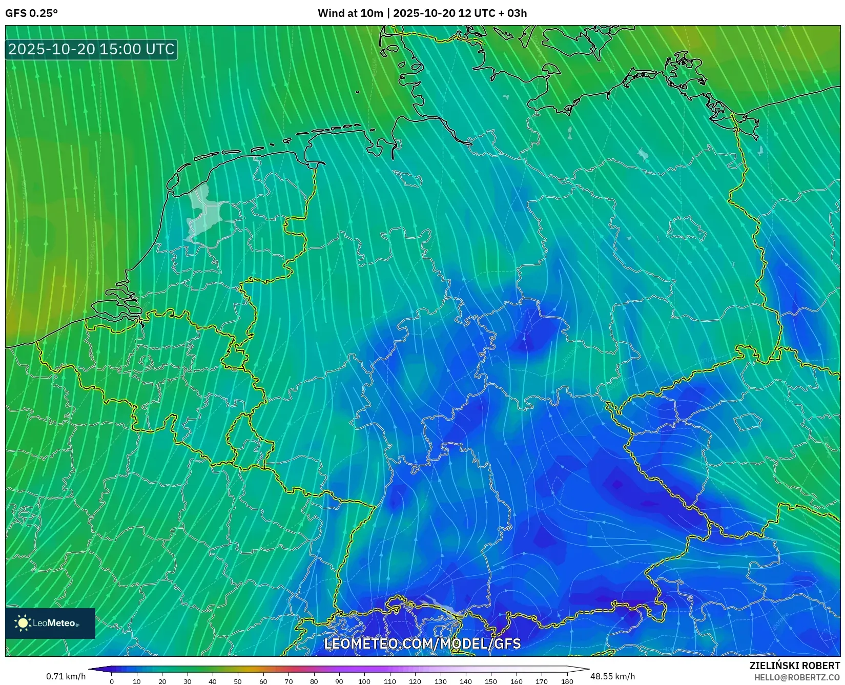 GFS model - Germany, Wind at 10m GFS model - Germany, Wind at 10m