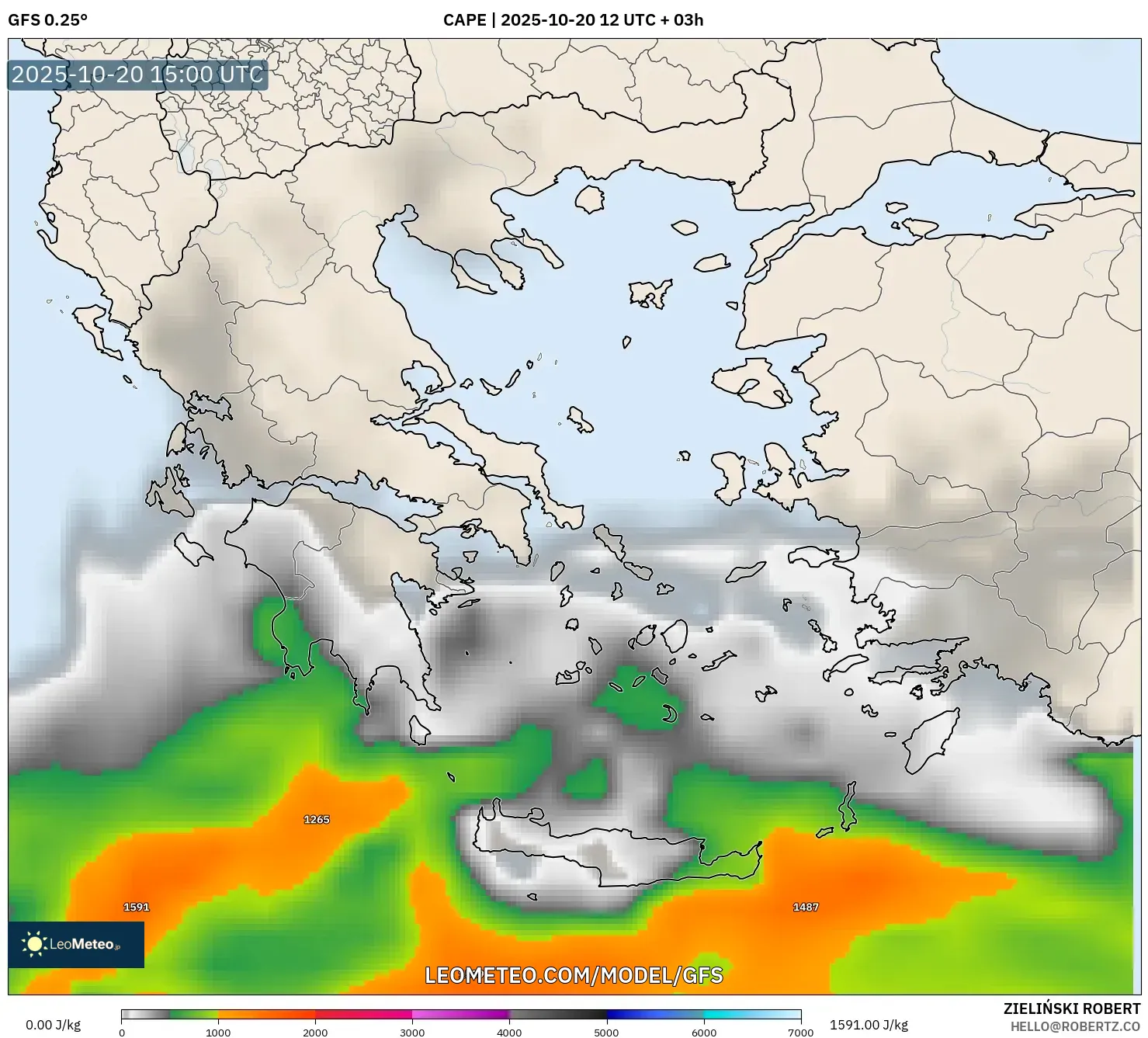 GFS model - Greece, CAPE GFS model - Greece, CAPE
