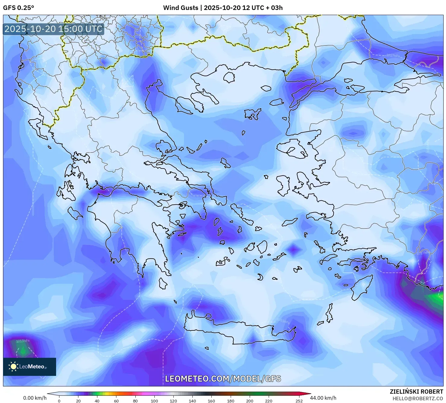 GFS model - Greece, Wind Gusts GFS model - Greece, Wind Gusts