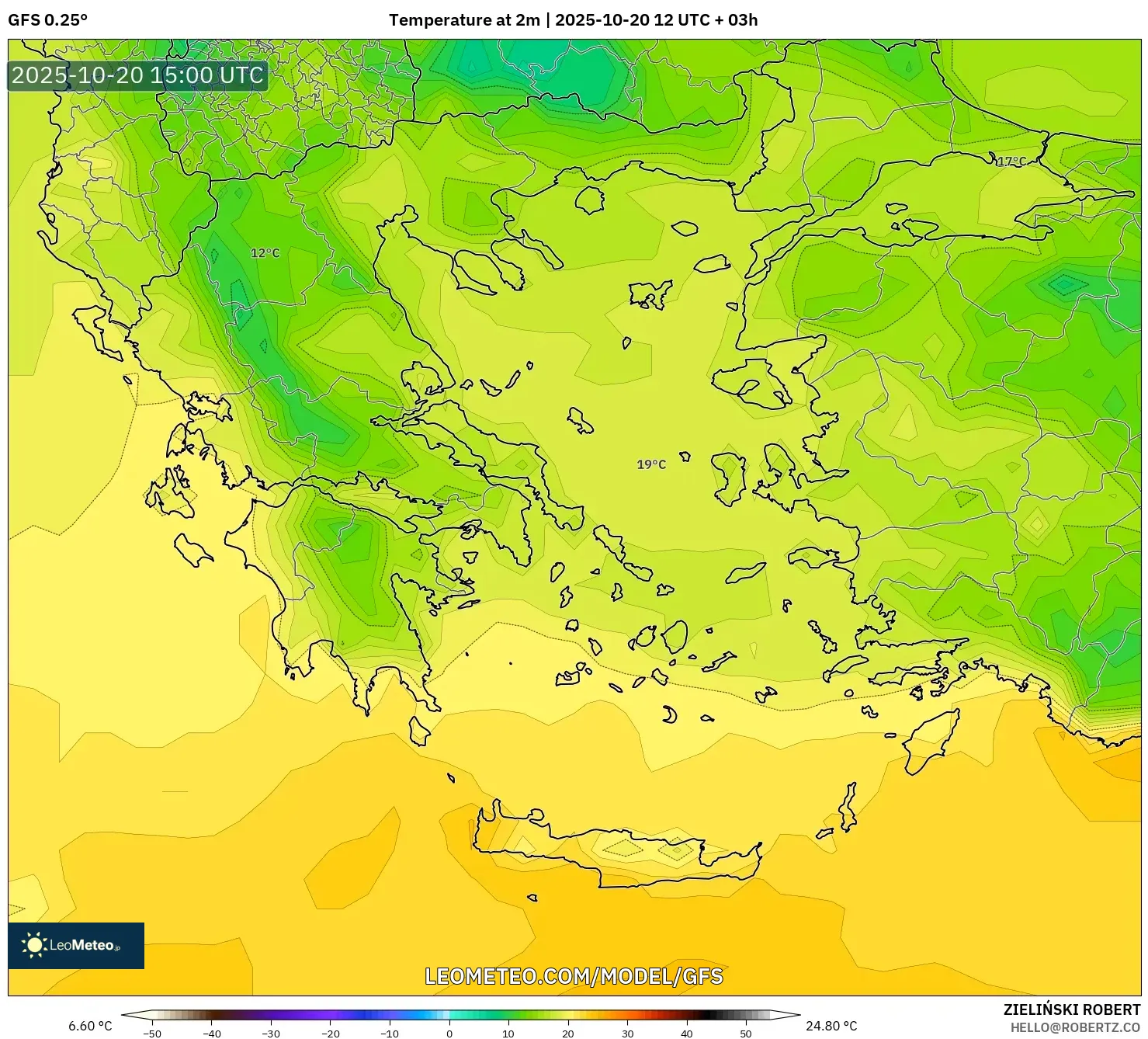 GFS model - Greece, Temperature at 2m GFS model - Greece, Temperature at 2m