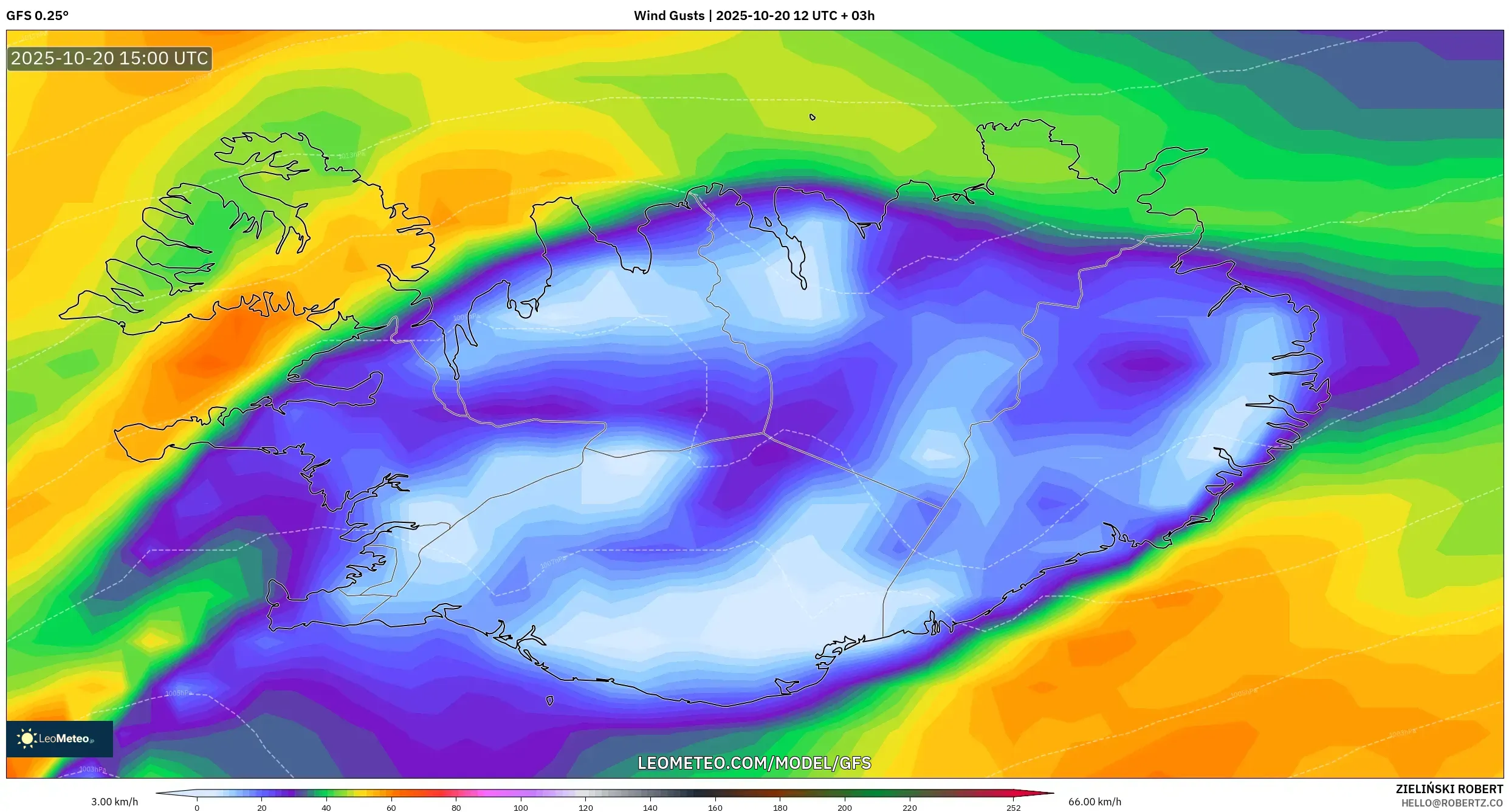 GFS model - Iceland, Wind Gusts GFS model - Iceland, Wind Gusts