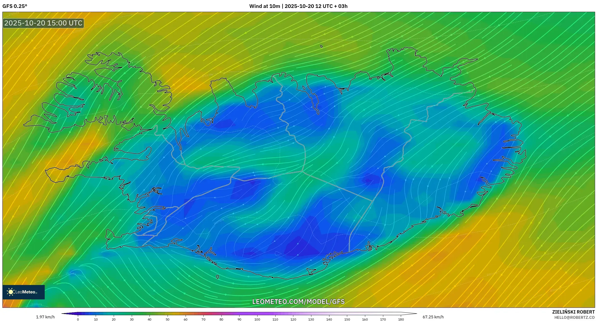 GFS model - Iceland, Wind at 10m GFS model - Iceland, Wind at 10m