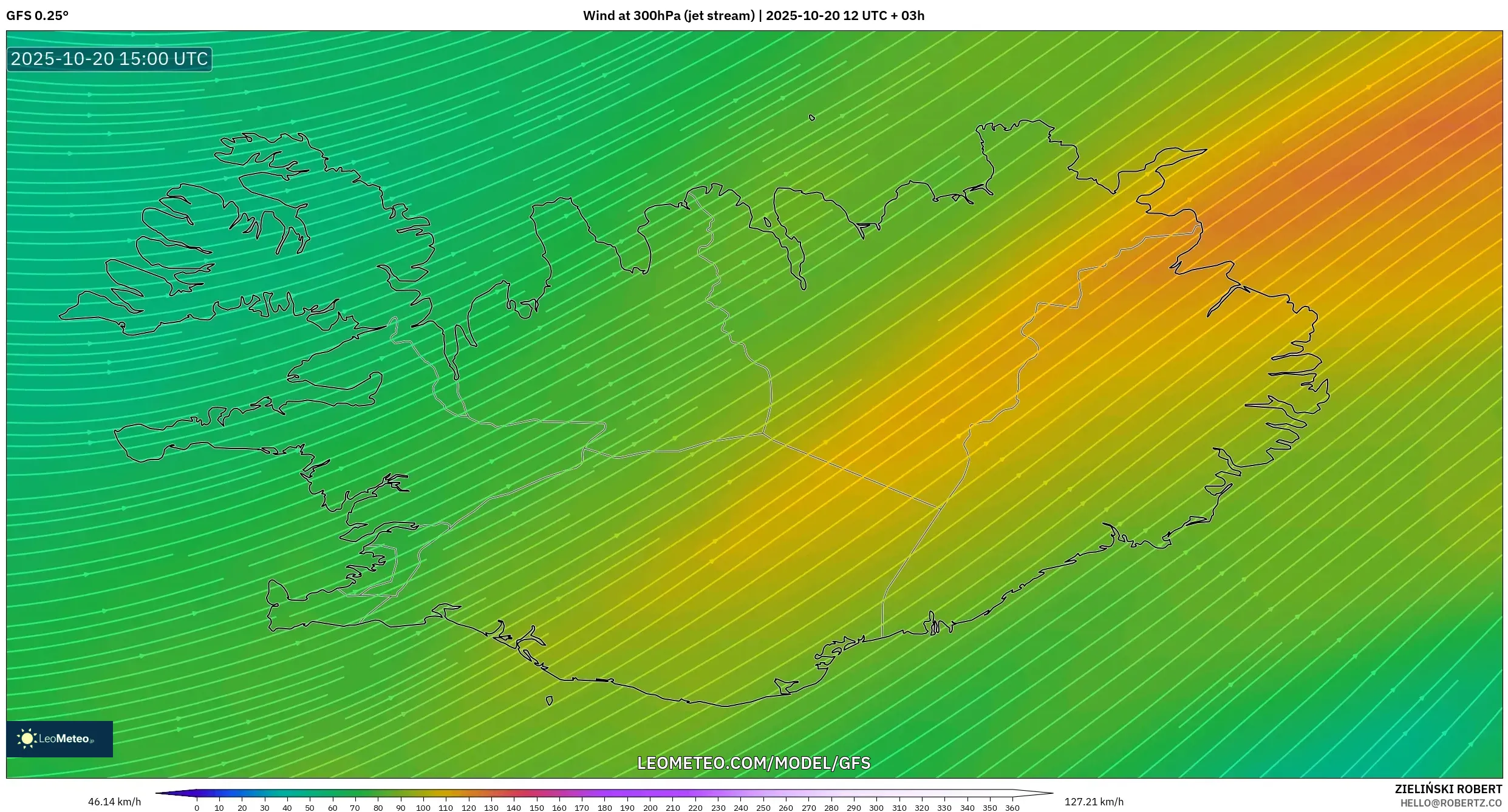 GFS model - Iceland, Wind at 300hPa (jet stream) GFS model - Iceland, Wind at 300hPa (jet stream)