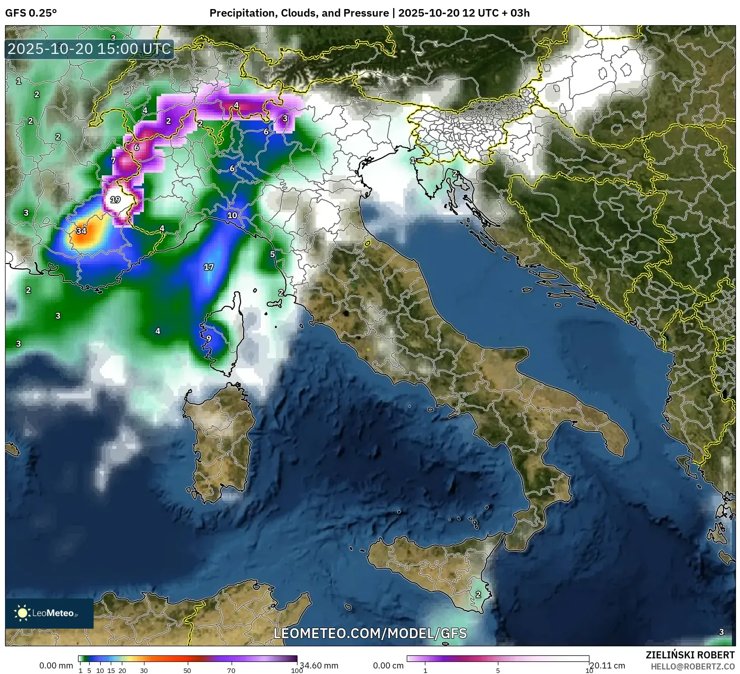 GFS model - Italy, Precipitation, Clouds, and Pressure GFS model - Italy, Precipitation, Clouds, and Pressure