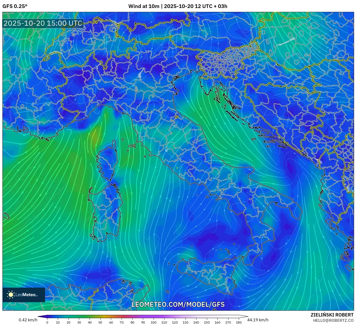 GFS model - Italy, Wind at 10m GFS model - Italy, Wind at 10m