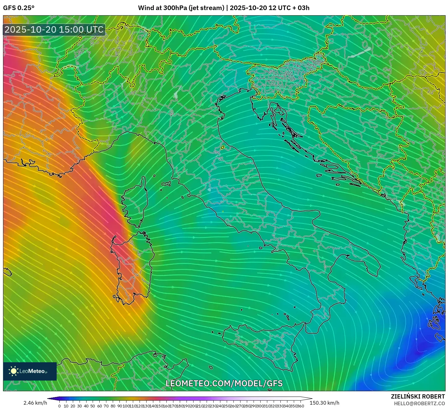 GFS model - Italy, Wind at 300hPa (jet stream) GFS model - Italy, Wind at 300hPa (jet stream)