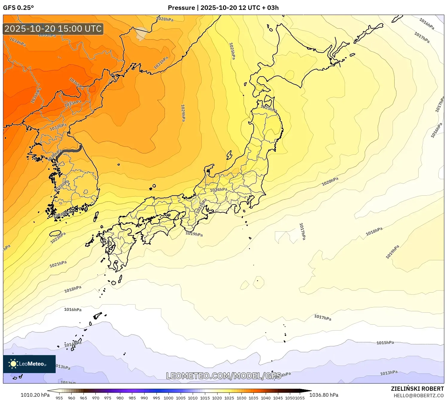 GFS model - Japan, Pressure