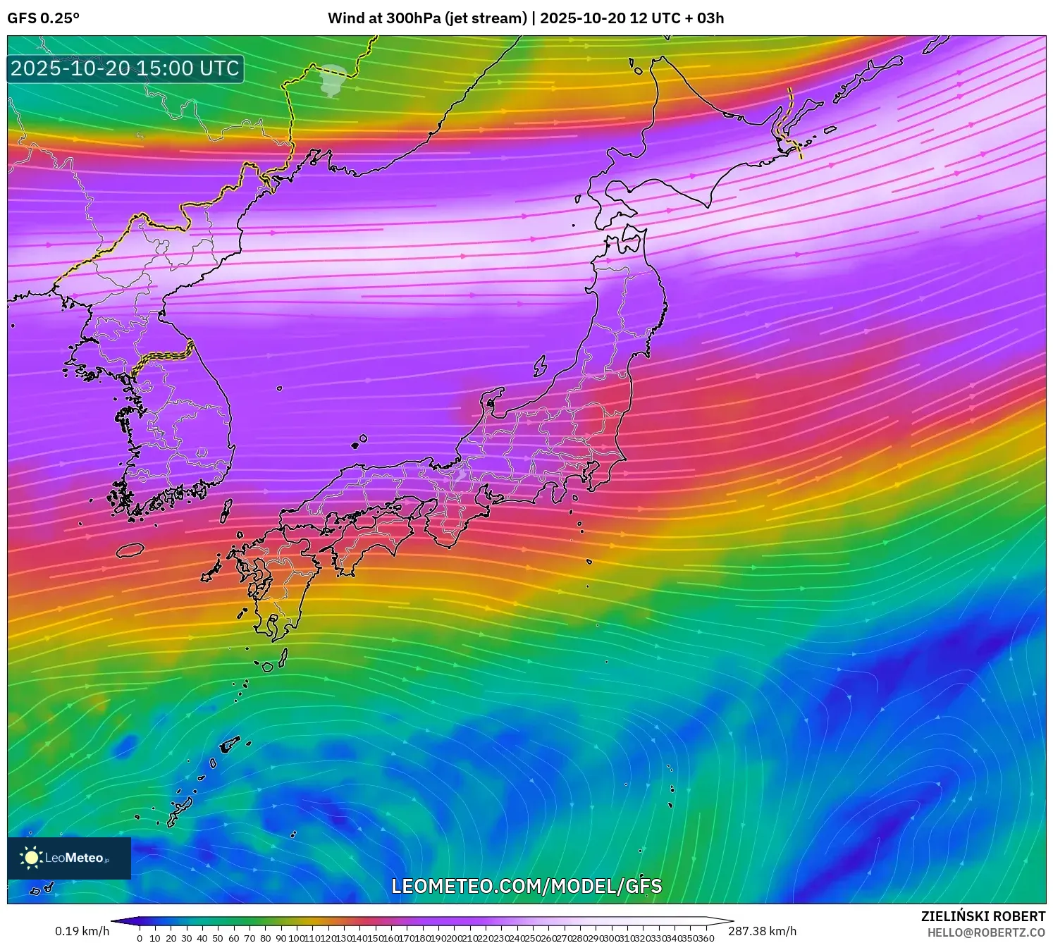 GFS model - Japan, Wind at 300hPa (jet stream) GFS model - Japan, Wind at 300hPa (jet stream)