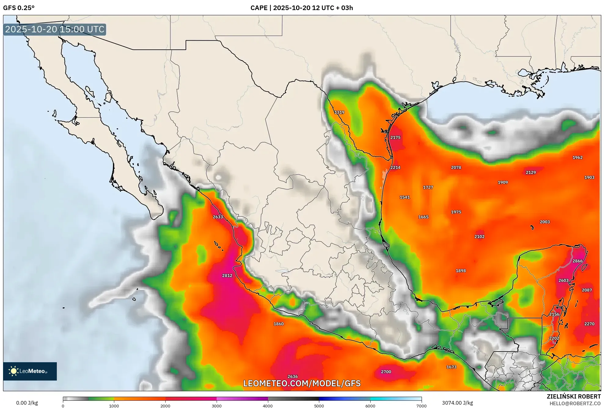 GFS model - Mexico, CAPE GFS model - Mexico, CAPE