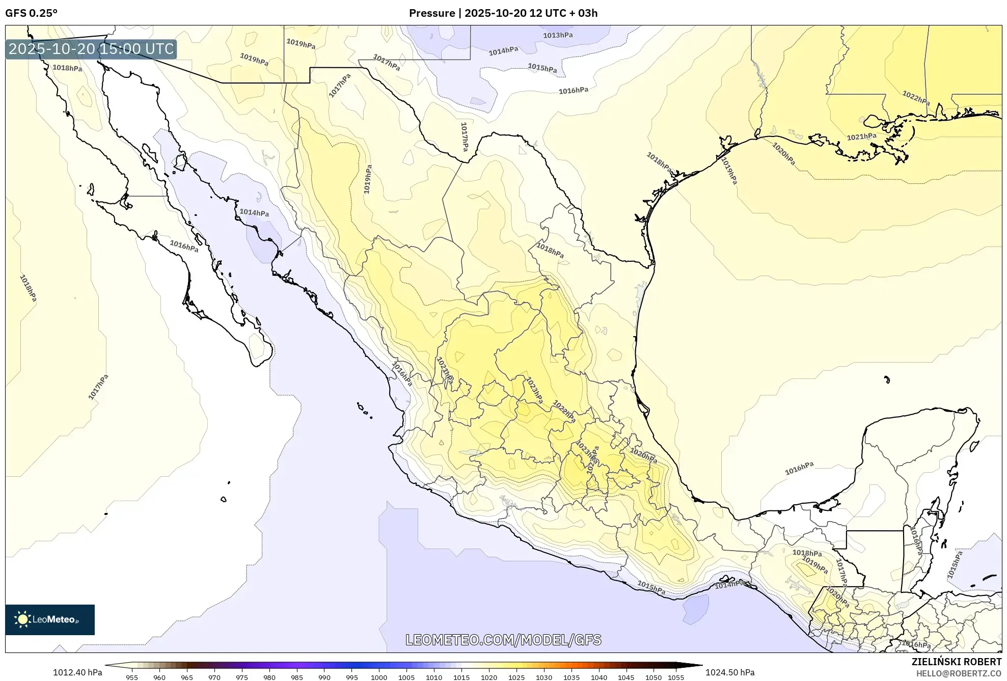 GFS model - Mexico, Pressure GFS model - Mexico, Pressure
