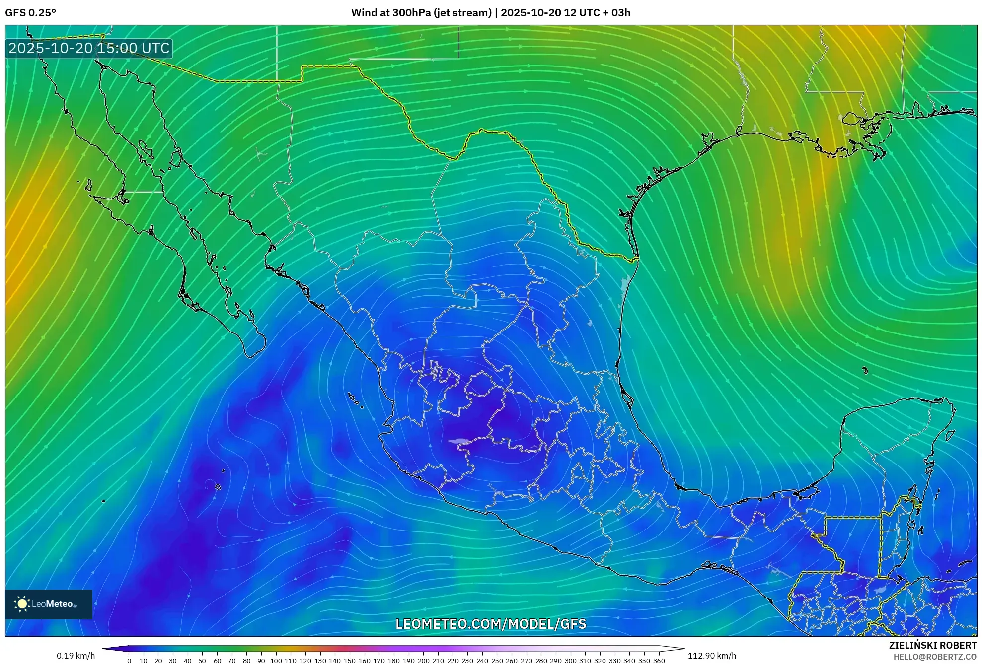 GFS model - Mexico, Wind at 300hPa (jet stream) GFS model - Mexico, Wind at 300hPa (jet stream)