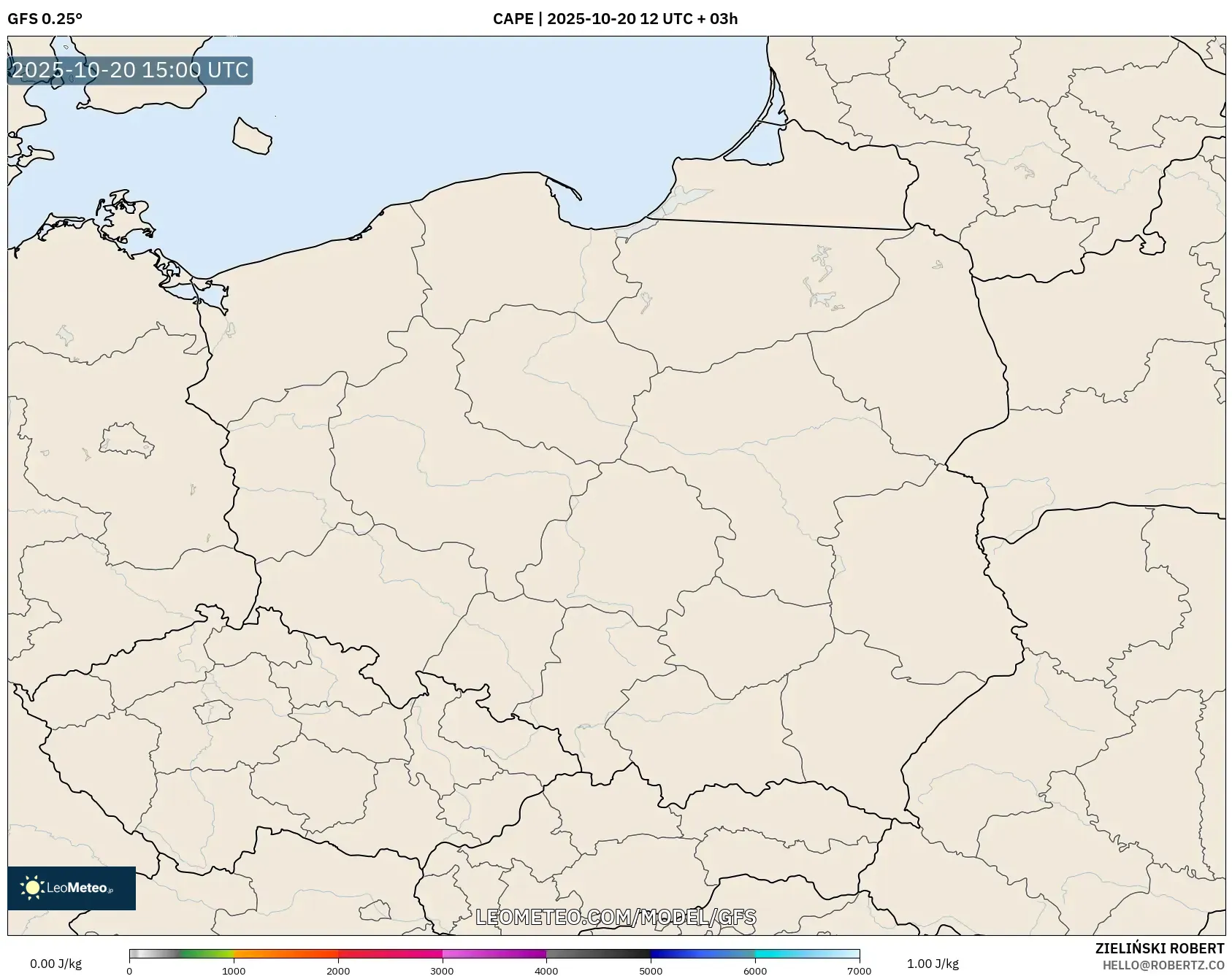 GFS model - Poland, CAPE GFS model - Poland, CAPE